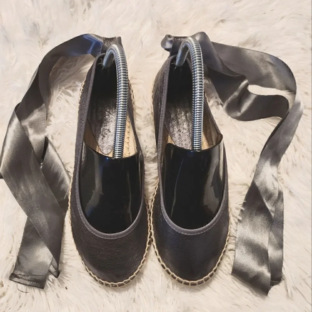 Free People Maya Wrap Espadrille Ballet Flats Metallic Gray Size 36 US 6